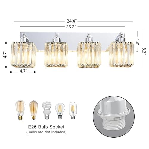Aixialin Bathroom Light Fixtures Crystal Modern Vanity Lighting Fixtures 4 Light Chrome Bathroom Vanity Light thumbnail 4