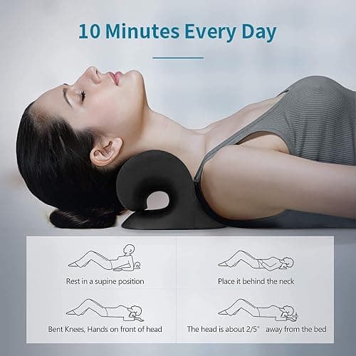 RESTCLOUD Neck and Shoulder Relaxer, Cervical Traction Device for TMJ Pain Relief and Cervical Spine Alignment, Chiropractic Pillow, Neck Stretcher (Black) thumbnail 7