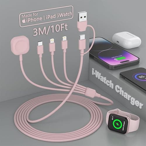 Travel 6-in-1 Multi USB C Universal Apple Smart iWatch Fast Charging Cable,3M Type C+USB A Watch Charger+Lightning*2+Type C Cord Combo Adapter for iWatch Series 8 7 6 5 4 3 2 SE/iPhone 14 13/iPad - Image 1