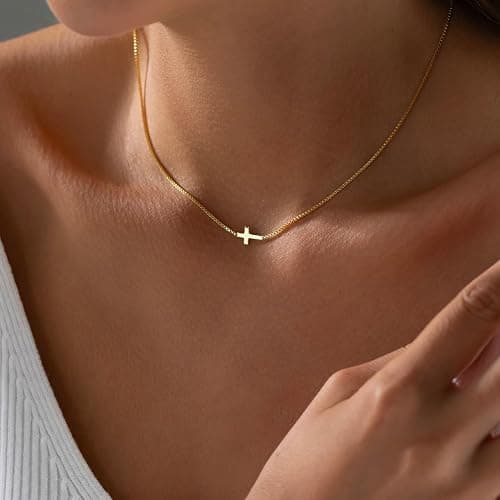Rotnso Cross Necklace for Women 14K Gold Silver Plated Dainty Small Cross Pendant Choker Simple Trendy Cute Cross Charm Chain Necklace Easter Basket Stuffers Baptism Religious Faith Jewelry Gift thumbnail 2