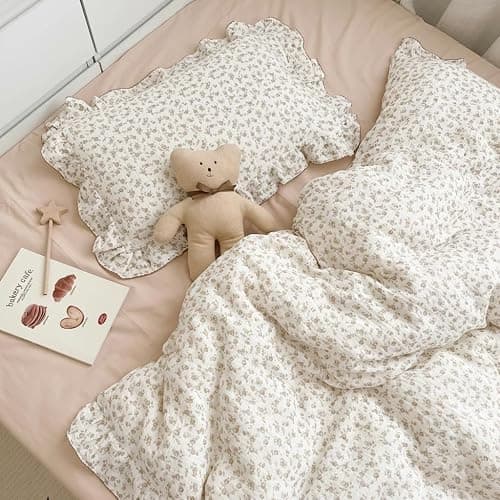 BuLuTu Cotton Muslin Kids Toddler Pillowcase Standard Cute Camellia Flowers Super Soft Travel Pillow Nursery Pillowcase for Boys,Girls,Bedding Decor Machine Washable, Durable Pillowcase,1 Piece thumbnail 3