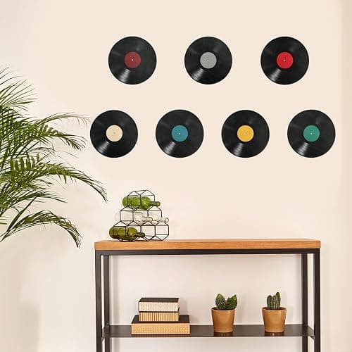 PEUTIER 8pcs Blank Vinyl Record Wall Decor, 8.7 inch Album Cover Posters Wall Art Decorative Fake Vinyl Record Vintage Aesthetic 70s 80s 90s Room Decor for Home Bedroom Wall Music Party Decoration thumbnail 7