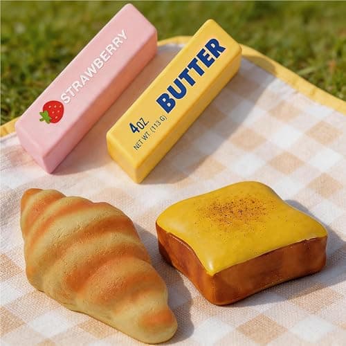 4Pcs Squishy Toys Set, Slow Rising Butter Squishy, Toast Bread and Croissant Squishies, Soft PU Foam Squeeze Toys for Stress Relief, Fidget Toys, Party Favors, Desk Toys, Gifts for Kids and Adults thumbnail 2