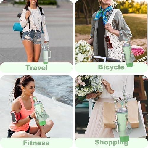 Mity rain 8PCS Cup Accessories Set for Stanley cup 20oz 30oz 40oz tumbler with handle, Including Water Bottle Handle Strap, Straw Topper Cover, Keychain Charms, Boot, Kids Cup Decorate(Green) thumbnail 6