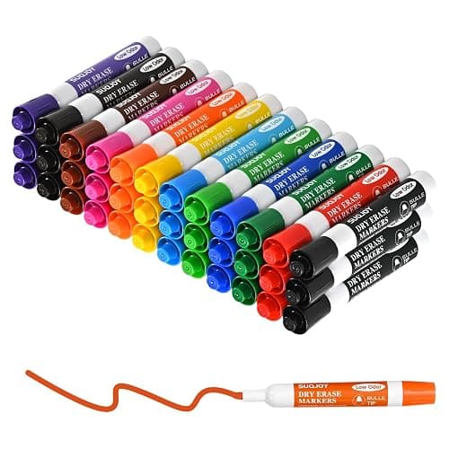 SUQJOY Dry Erase Markers, Bulletl Tip Whiteboard Markers, Low Odor Thick Dry Markers, 36 Bulk 12 Assorted Color Marker for Whiteboard, Classroom, Office & Home - Image 1
