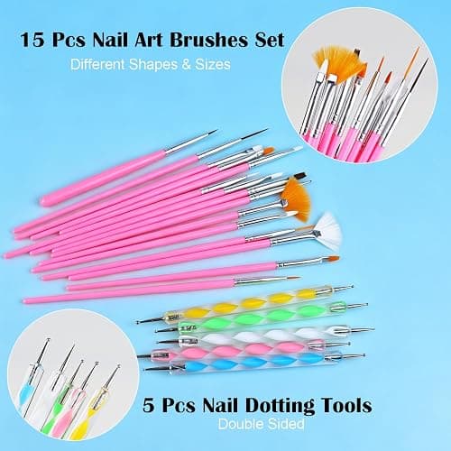 Acrylic Fake Nails Kit with Press on False Nail Tips Nail Art Brushes Nail Stand Nail Rhinestones Pearls Nail Charms Glitter Powder Sticker Nail Design Kits with Everything for Beginners Home Salon thumbnail 6