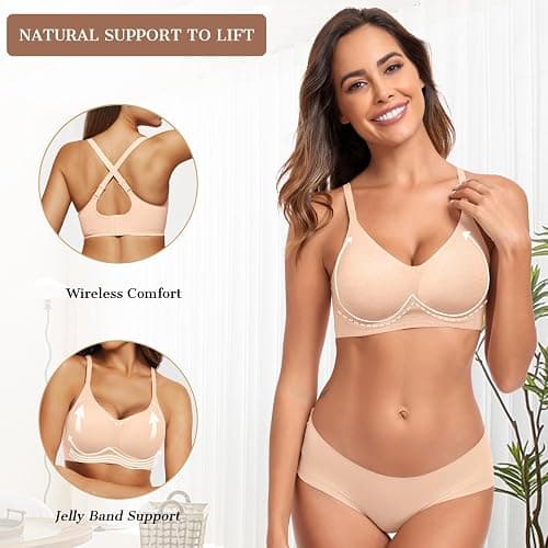 OEAK Womens Wireless Bras Comfortable Push Up Bra No Underwire Bra Full Support Lift Bralette Everyday Seamless Tshirt Bras thumbnail 2