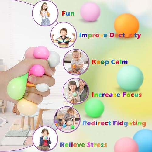 OGNI ORA 24 PCS Stress Balls for Adults and Kids Fidget Toys Party Bag Fillers for Kids Squeeze Sensory Fidget Toy Soft Squishy Ball for Anxiety Stress Relief thumbnail 6
