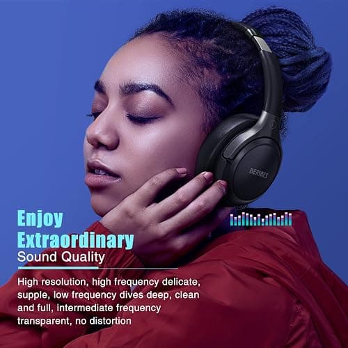 BERIBES Bluetooth Headphones Over Ear, 65H Playtime and 6 EQ Music Modes Wireless Headphones with Microphone, HiFi Stereo Foldable Lightweight Headset, Deep Bass for Home Office Cellphone PC Ect. thumbnail 5