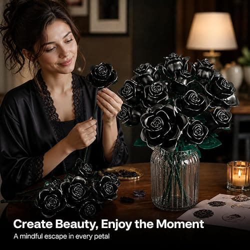 Black Roses Bouquet Building Set, 634Pcs Artificial Rose DIY Floral Home Office Gothic Decor for Adults & Kids Ages 6+, Valentine's Day Christmas Halloween Decor Gifts thumbnail 5