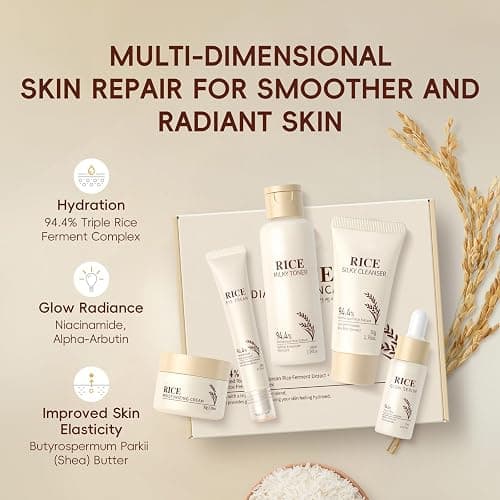LAIKOU Skin Care Set, Korean Skin Care - Korean Beauty for Women - 5pcs | Rice Cleanser, Toner, Serum, Eye Serum, Moisturizing Cream Teen Girls Mom Daughter Mother's Day Birthday Christmas Lover thumbnail 2