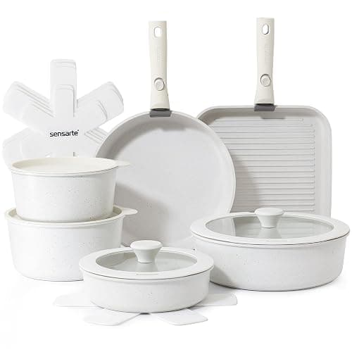 SENSARTE 17 Piece Pots and Pans Set, Nonstick Detachable Handle Cookware Set, Induction Kitchen Cookware Set with Removable Handle, Healthy Non Stick for RV, Dishwasher & Oven Safe, PFOA Free (White) - Image 1