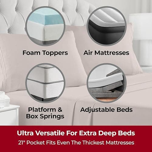 Mellanni Extra Deep King Sheets - 4 PC Iconic Collection Bedding - Hotel Luxury, Ultra Soft, Cooling Bed Sheets - Wrinkle, Fade, Stain Resistant (King, Tan) thumbnail 2