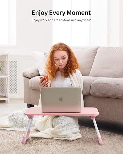Ruxury Folding Lap Desk Laptop Stand Bed Desk Table Tray, Breakfast Serving Tray, Portable & Lightweight Mini Table for Sofa Couch Floor - - Pink thumbnail 3