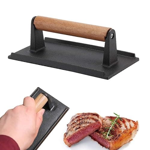 Shoze Cast Iron Steak Press Weight Non-Stick Bacon Grill Press Flat BBQ Grill Accessories Griddle Kit for Home Kitchen Black 20 X 10 Cm thumbnail 6
