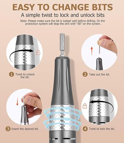 UIHOL 45,000RPM Ponceuse pour Ongles Professionnelle, Lime A Ongle Electrique, Ponceuse Ongles Set, Ensemble d’accessoires Kit avec Manucure Pédicure, pour Salon, Usage Maison, Or Rose thumbnail 4