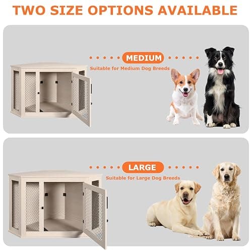 VENDORZ Corner Dog Crate Furniture, 44" Wooden Dog Kennel Furniture End Table with Mesh, Dog Kennel Indoor Furniture for Small Medium Dogs, Modern Decorative Wood Pet House Dog Cage Crate, White thumbnail 6