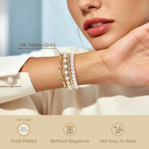 AIRSPO Gold Beaded Bracelets Compatible for Apple Watch Band 38mm 40mm 41mm 42mm Women, Fashion Handmade Dressy iPhone Watch Bands Stainless Steel Beads Elastic Strap for iWatch Series 11 10 9 SE 8 7 6 5 4 3 2 1 Ribbon knot-Gold thumbnail 3