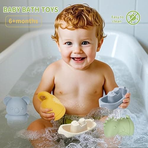 Mold-Free Baby Bath Toys 9PCS | Safe, Easy Clean & Fun Stackable Boats & Silicone Bath Toys for Babies 6-12M & Kids Ages 1-3 | Non-Toxic Bathtub, Pool & Water Table Toys for Babies and Toddlers thumbnail 2
