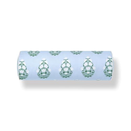 Hofdeco Premium Coastal Grandmillennial Patio Indoor Outdoor Bolster Pillow Cover Only, 6"x20" Water Repellent for Backyard, Couch, Poolside, Baby Blue Green Print Flower thumbnail 6