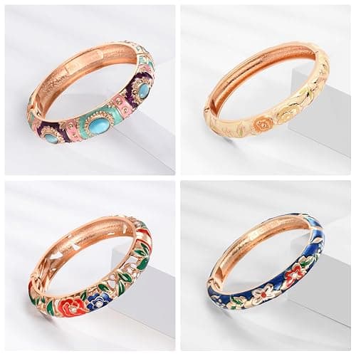 UJOY Random Pack Colors Enamel Jewelry Set Flower Engraved 10 PCS Cloisonne Bracelets in a Box thumbnail 6
