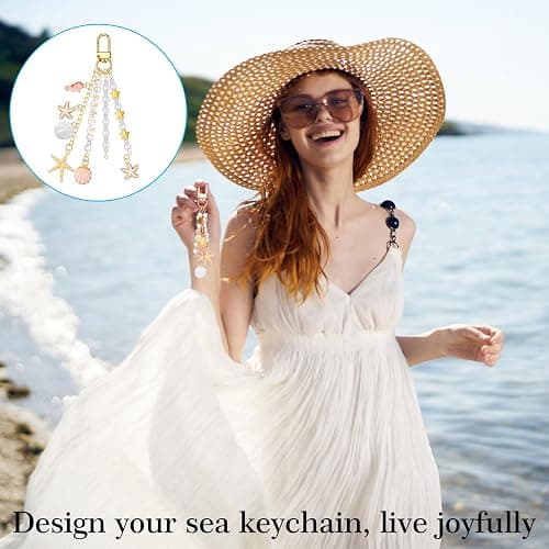 Cunno 776 Pcs Seashell Keychain Making Kit Ocean DIY Craft Key Chain Starfish Pearl Seahorse Letter Name Beads with Keychain Clip and Tool Accessories for Backpacks Purse Tote Bag Crafts DIY Supplies thumbnail 3