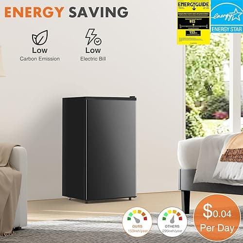 Sweetcrispy 3.2 Cu.Ft Mini Fridge with Freezer Small Refrigerator Single Door Adjustable Thermostat Energy-efficient Low Noise, Compact Fridge for Bedroom, Office, Dorm (Black) - Black thumbnail 4