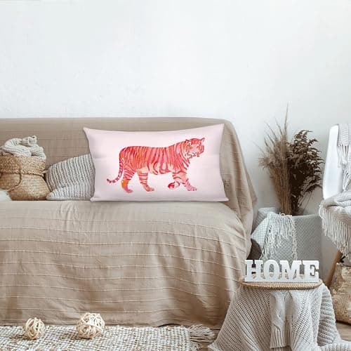 HONLUNG Preppy Dorm Decor Throw Pillow Covers, Coquette Pink Tiger Pillow Case 12x20in, Decor for Home Dorm Bedroom.(Pink) thumbnail 2