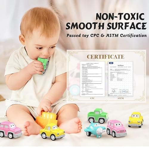 LASCOTON Toys for 1 2 3 Year Old Girl, 5-in-1 Carrier Truck for Toddler Girl, Friction Power Toy Cars with Light & Sound, Birthday Gifts, Pink - Pink thumbnail 6