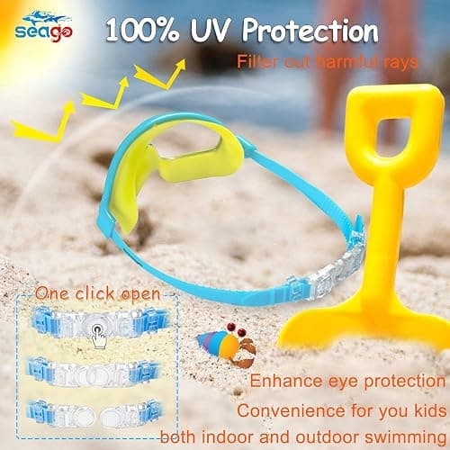 Seago Swim Goggles 2 Pack Anti-Fog Anti-UV Wide View Swimming Goggles for Kids 3-14 thumbnail 4