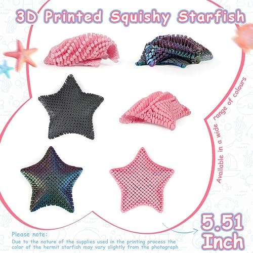 Cute 3D Printed Squishy Articulating Starfish - Stress Relief Fidget Starfish Toy, Unique Desk Decor & Flexible Gift Idea (F2) thumbnail 4