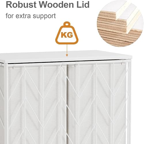 WOWLIVE Laundry Basket with Wheels, Heavy Duty Laundry Hamper with Wood Lid, Clothes Hamper with Divided Removable Liner Bag, Large Capacity Iron-Made Laundry Sorter Laundry Room Organization (White) thumbnail 6