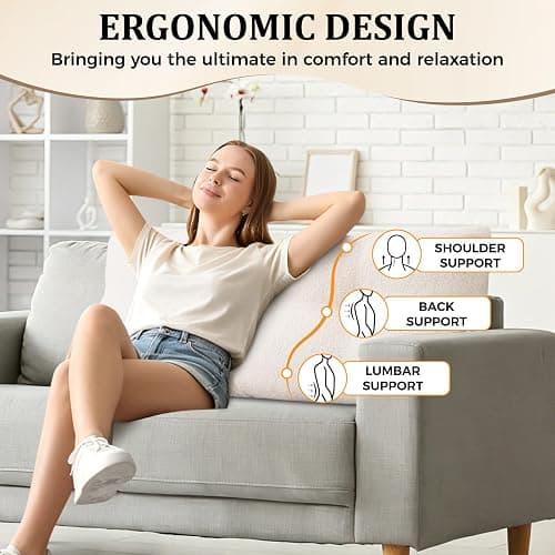 UUluhao Triangular Headboard Pillow Twin XL for College Dorm Headboard Bed Wedge Pillows Bolster Cushion Bed Bolster Triangular Backrest for Reading Resting Cream White,39 * 4.7 * 15.7in thumbnail 4