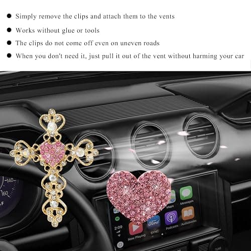 SHMZK 2 PCS Bling Car Vent Clip, Crystal Rhinestone Cross and Heart Car Air Fresheners Vent Clips, Diamond Car Air Conditioner Outlet Decoration Charm for Women, Car Accessories (Pink) thumbnail 6