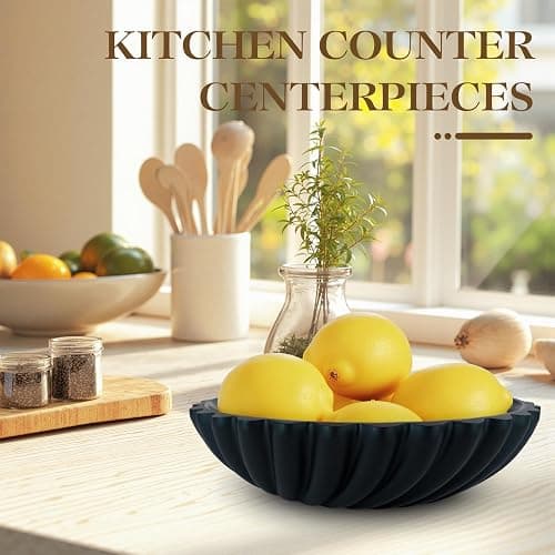 GUSFREUD Black Decorative Bowl - Large Fruit Bowl for Kitchen Counter & Coffee Table, Stylish Key Purse Bowl for Entryway & Console Table Decor thumbnail 6