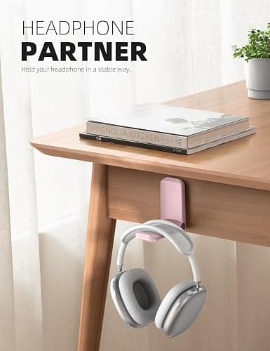 Lamicall Headphone Stand, Sticky Headset Hanger - Adhesive Headphone Holder Hook Mount, Headset Stand Holder Clip Under Desk, Earphone Clamp for Airpods Max, HyperX, Sennheiser, Pink thumbnail 2