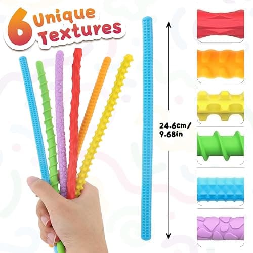 Fidget Toys for Kids 3+, Textured Silicone Sensory Sticks, 6 Pack | Sensory Toys for Anxiety Relief, Autism Toys for Toddlers with Autism, Travel Toys for Kids 3+ & Adults thumbnail 2