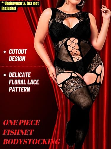 EHSUYAB Plus Size Body Stockings For Women Curvy BBW, Exotic Dancer Lingerie Outfits, Full Sexy Fishnet Bodysuit Rave Party thumbnail 2