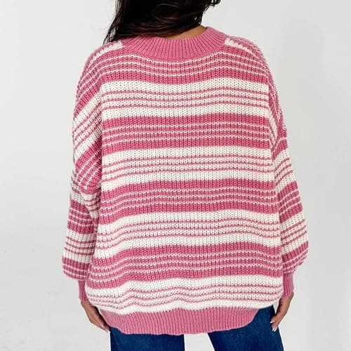 Striped Sweater Women Winter Fall Oversized Pullover Crew Neck Long Sleeve Knit Tops Y2k Streetwear thumbnail 5