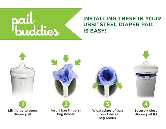 Disposable Diaper Pail Refills Compatible with Ubbi Diaper Pail | Diaper Pail Refill Bags made with Recycled Material | Fresh Powder Scent for Odor Control | Disposable Diaper Trash Bags (75 Count) thumbnail 5
