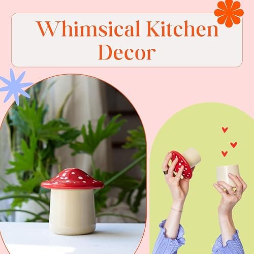 Mushroom Shaped Butter Dish - French Style Butter Keeper - Red and White Ceramic Butter Crock for Countertop - Storage Container for Spreadable Butter thumbnail 6