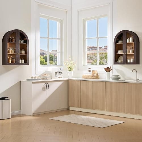 Bathroom Arched Wall Cabinet Over The Toilet Storage Cabinet, 23.5×31.4 Inch bathroom cabinet wall mount with Glass Doors & Adjustable Shelves, Wood Cabinet for Laundry Room, Bedroom Kitchen, Brown thumbnail 6