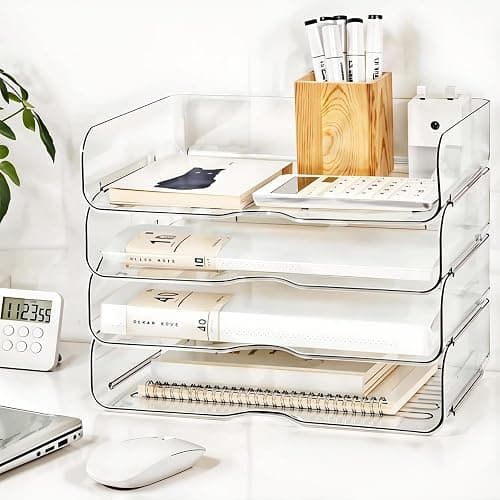 DCA 4 Tier Large Capacity Desk Organizer, Clear Stackable Paper Tray | High-Volume File Storage | Office, Home & School Use | Easy Assemble | Letter & A4 Compatible thumbnail 6