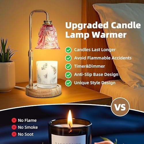 Candle Warmer Lamp with Timer Dimmable Adjustable Height - Upgraded Flower Candle Warmer Lamp with 3 Bulbs, Birthday Gifts for Women Mom,House Warming Gifts Home Decor thumbnail 5