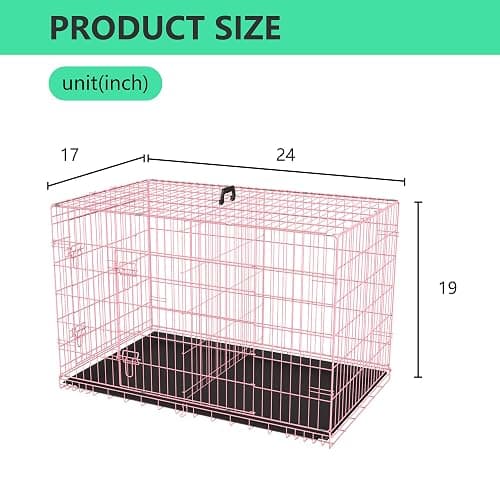 FDW 24 inch Dog Crate Dog Kennel Cage with Double Door Folding Metal Wire Dog Cage with Removable Tray&Divider Panel,Pet Crate for Small Dogs,Pink thumbnail 7
