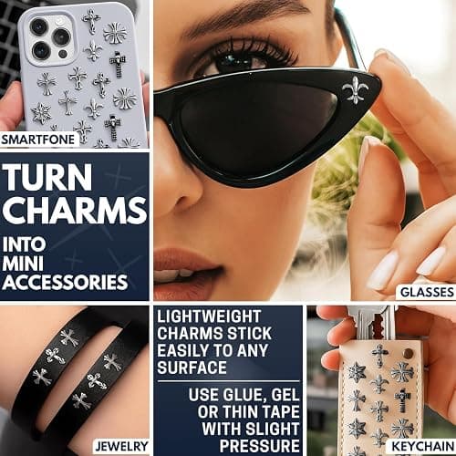 120 Pcs Silver Cross Nail Charms, 3D Acrylic, for Press-On & Gel | Silver Nail Charms in 8 Gothic Styles; Curved Back for Secure Fit; for Acrylic Nails; for Y2K & Punk Manicure, DIY Jewelry thumbnail 9