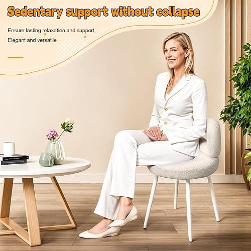 Slzyqnyy Small Vanity Chair with Bow Backrest – White Makeup Stool for Dressing Table, Armless Beauty Chair with Adjustable Foot Pads, Bedroom for Women Girls, Compact Makeup Stool (White) thumbnail 4