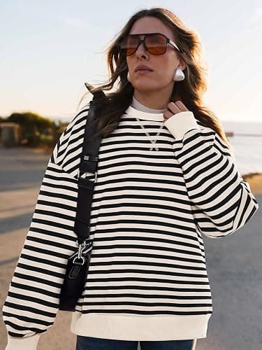 PRETTYGARDEN Womens Striped Oversized Sweatshirt Lightweight Fall Clothes | Stitching Crew Neck Sweatshirts Women, Long Sleeve Casual Loose Pullover Top, Color Block Y2K Outfits, Fashion Clothing thumbnail 6