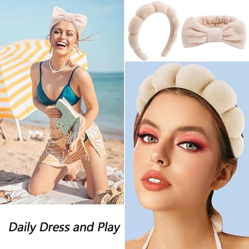 VELSCRUN 6 Pack Spa Headband, Makeup Headband, Face Wash Headbands, Skincare Headbands, Brown Sponge Hair Band Bow Tie Spa Head Band for Washing Face Wristband Set Hair Accessories for Women thumbnail 6