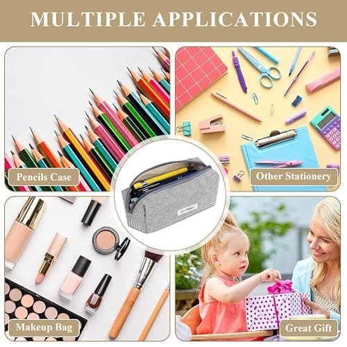 OFFCUP Federmäppchen Mädchen Mäppchen Cord-Stoff, Pencil Case Teenager Stiftetasche Tragbare Schreibwaren Tasche, Federtaschen Schlampermäppchen mit Reißverschluss, Federmappe für Schule, Büro - Grau thumbnail 7